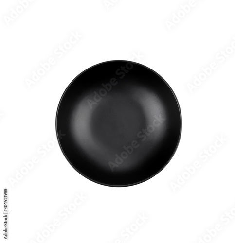 black bowl on white background.top view