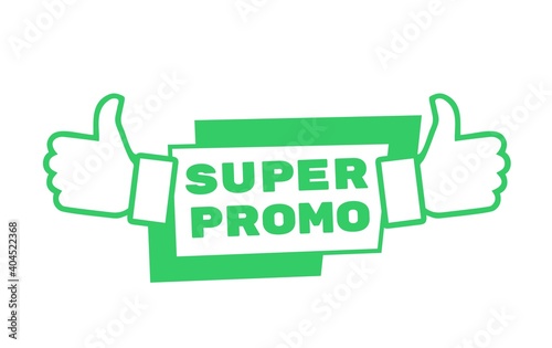 Super Promo Thumb Tag Banner Illustration. Green Vector Element for shop retail