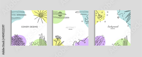 Vector set of abstract backgrounds with copy space for text - bright vibrant banners, posters, cover design templates, social media stories wallpapers with spring leaves and flowers