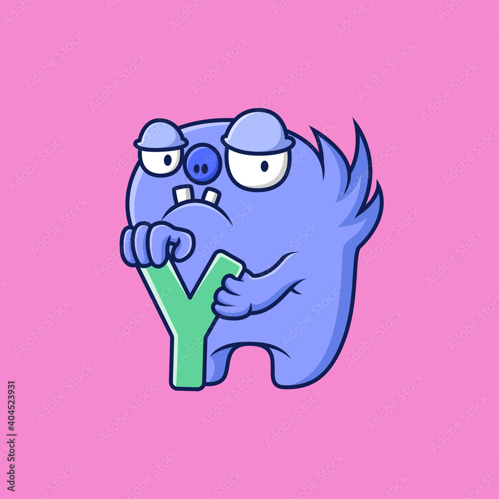 cute monster holding the letter Y