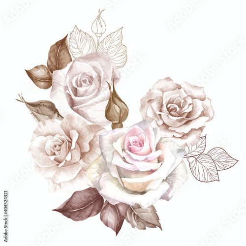 cute roses bouquet.watercolor flowers