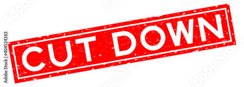 Grunge red cut down word square rubber seal stamp on white background