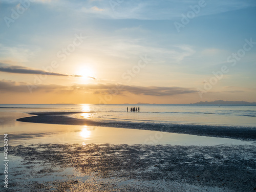 Sunset dramatic blue sky orange clouds background