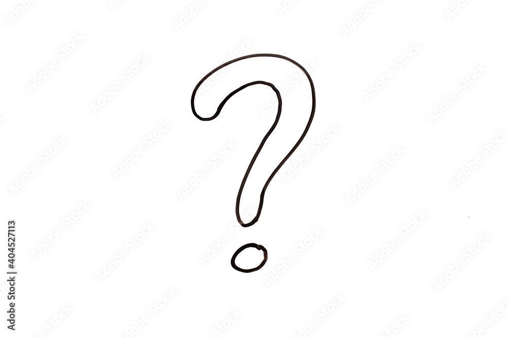 Black color hand drawing in question mark shape on white board background Black color hand drawing in question mark shape on white board background