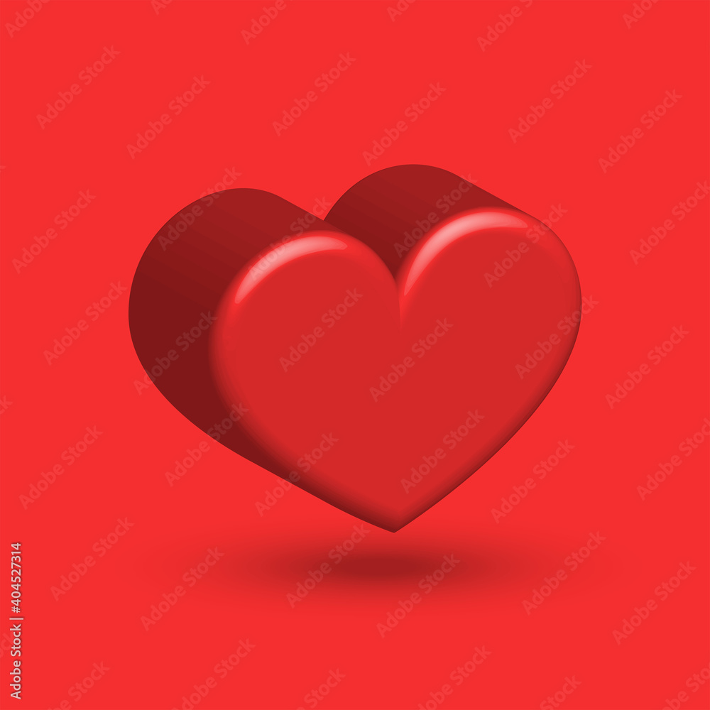 Creative decoration for valentine's day 3d heart isometric shape on red background