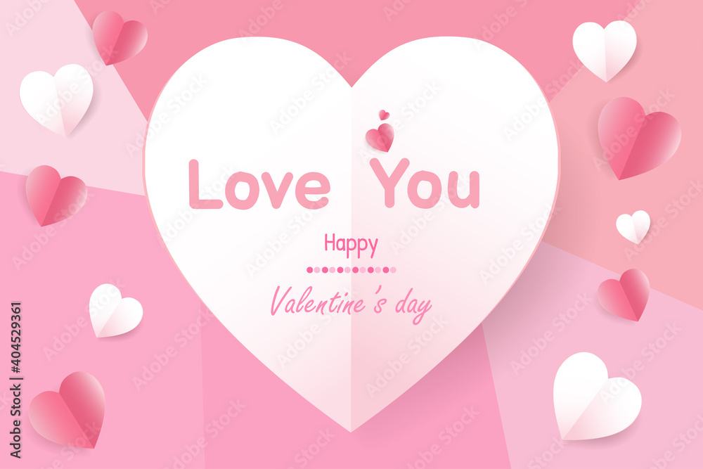 Valentine's day concept background. Vector illustration. sweet red and pink paper cut hearts with white heart frame. Cute love sale banner or greeting card