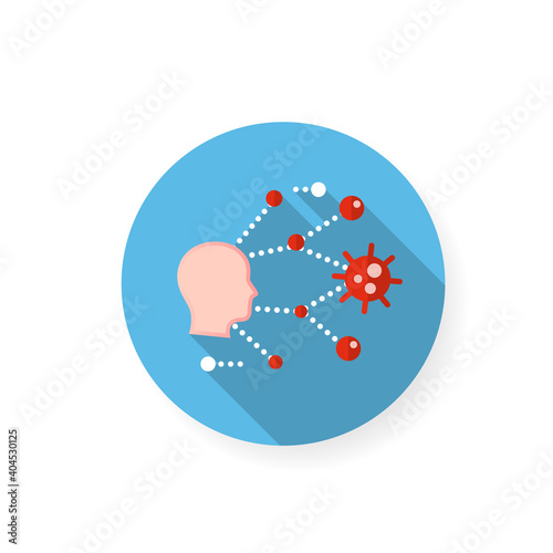 Super spreading flat icon. Disease spreading concept. Covid19, virus disease, influenza transmission event. Super spreader, contagious person. Color vector illustration with shadow