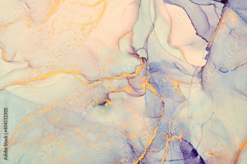 Fototapeta Naklejka Na Ścianę i Meble -  Natural  luxury abstract fluid art painting in alcohol ink technique. Tender and dreamy  wallpaper. Mixture of colors creating transparent waves and golden swirls. For posters, other printed materials