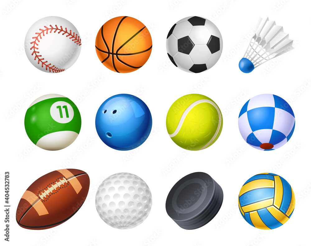 Set of isolated realistic vector sport balls