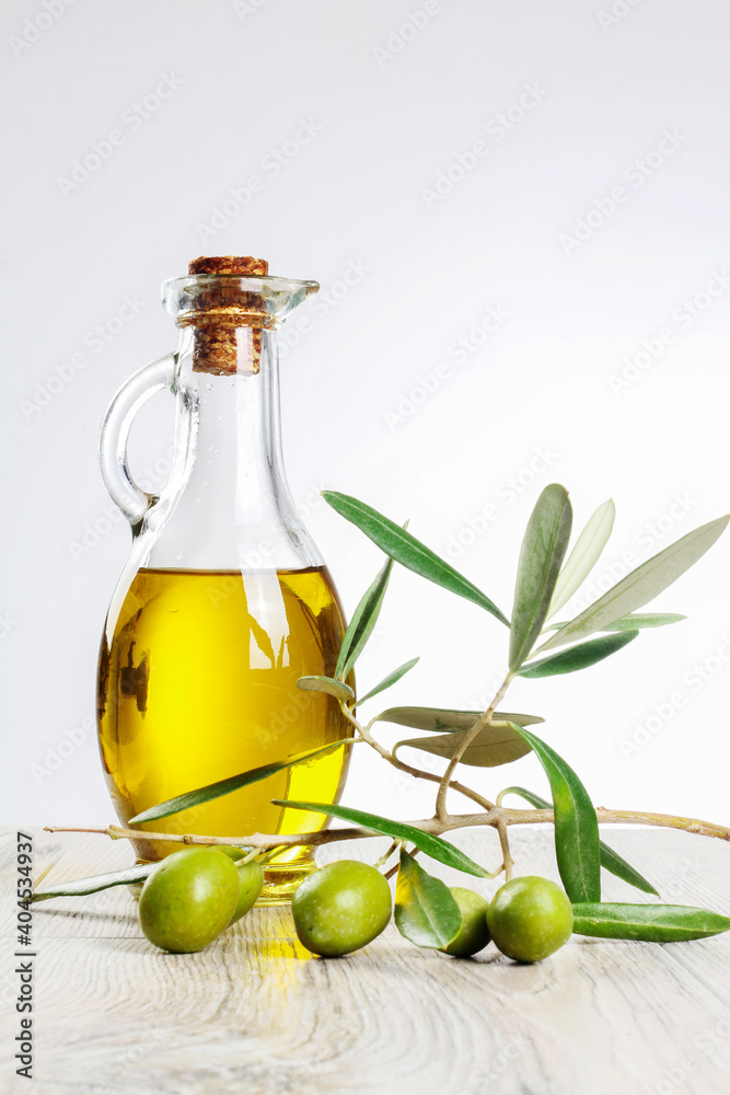 Green fresh olive and olive oil isolated. Green fresh olive and olive oil isolated.