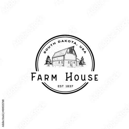 isolated farm house logo in vintage style photo