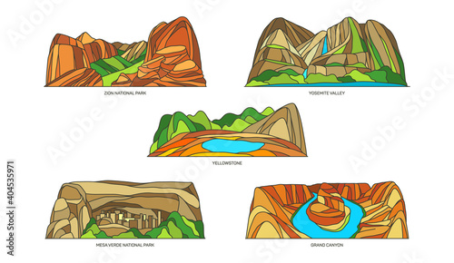 Set of isolated USA landscapes, US sights