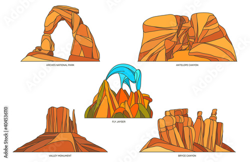 Flat vector signs of USA or US nature landscapes