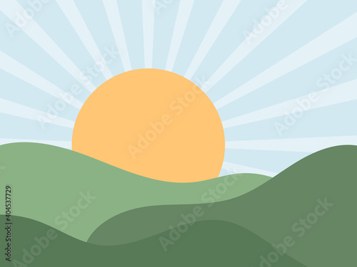 Green hills landscape in minimalist style. Boho decor for prints, posters and interior design. Mid Century modern decor. Green fields. Vector illustration