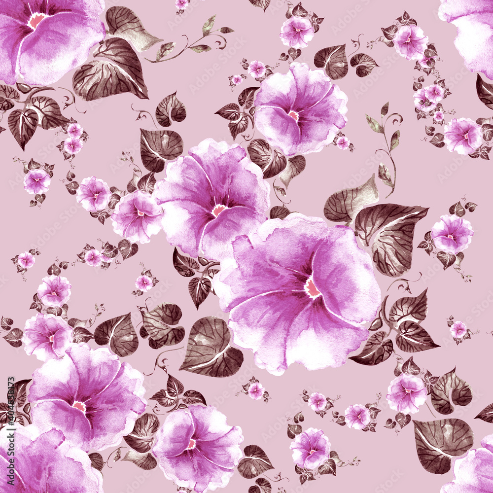 watercolor seamless pattern bright flowers bindweed