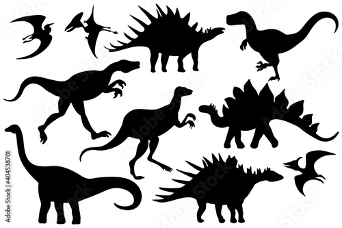 Dinosaurs silhouettes set on white background