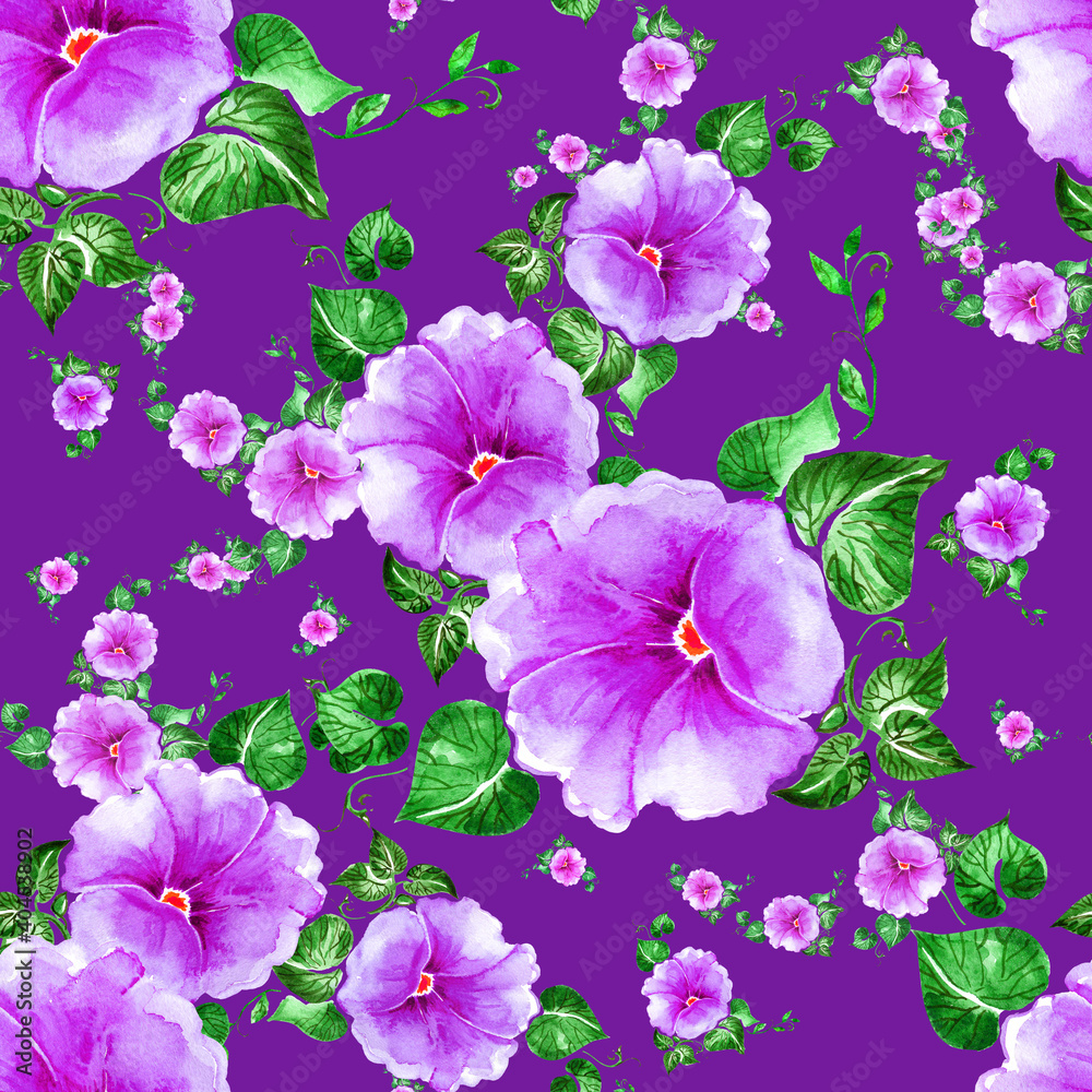 watercolor seamless pattern bright flowers bindweed