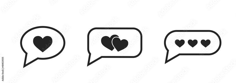 love message icon set. chat bubble and love conversation. valentines day and love symbol. isolated vector image