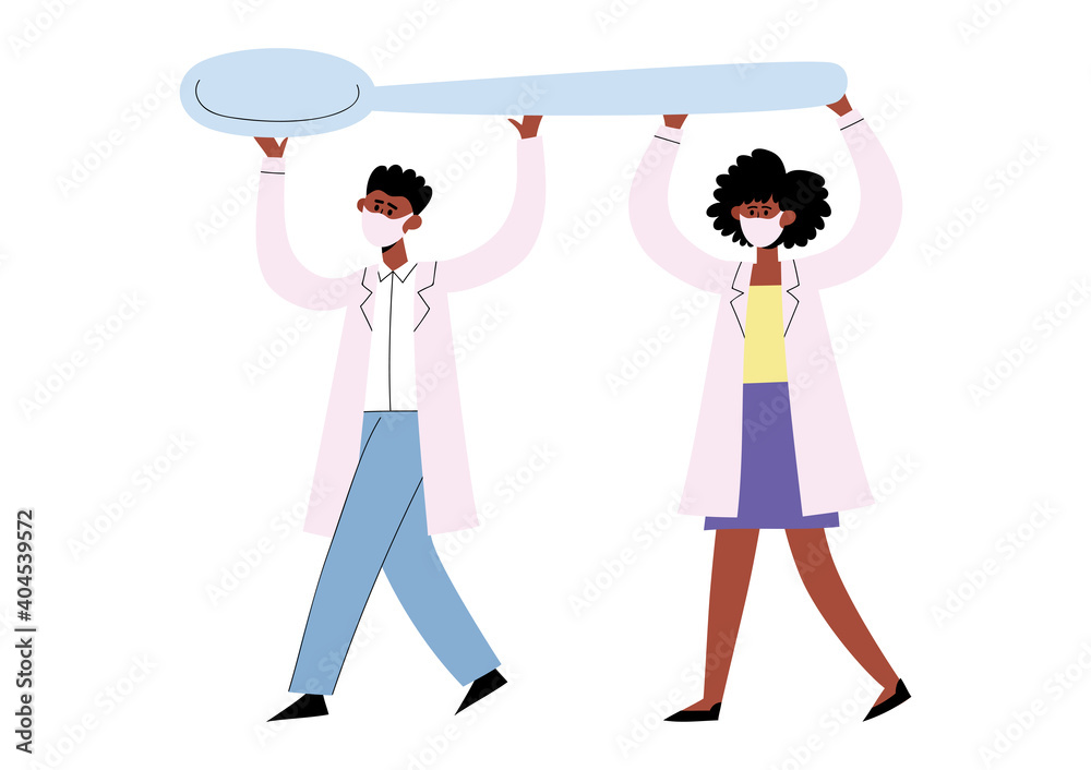 Vector illustration of tiny doctors holding huge spoon for syrup. Vector illustration of tiny doctors holding huge spoon for syrup.