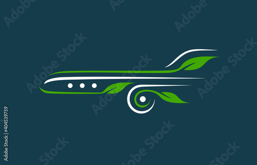 Airplane eco green lines logo plane leaf silhouette stripes