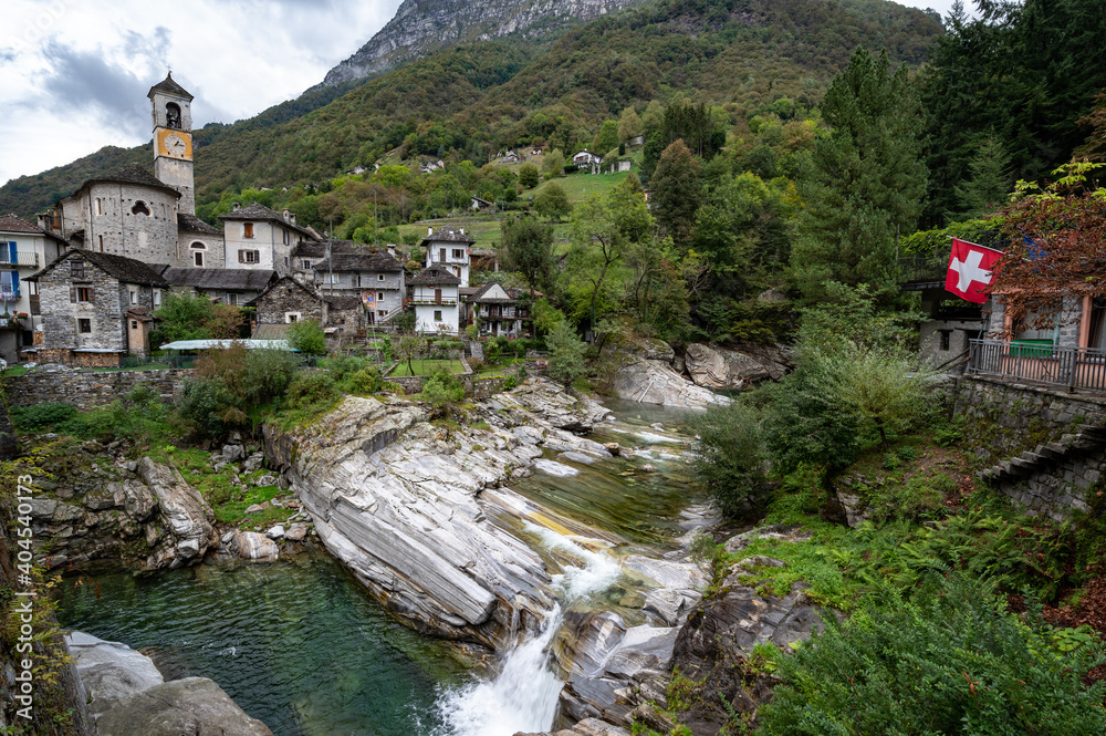 Village of Lavertezzo in the Verzasca Valley of the Swiss canton of Ticino. Village of Lavertezzo in the Verzasca Valley of the Swiss canton of Ticino.
