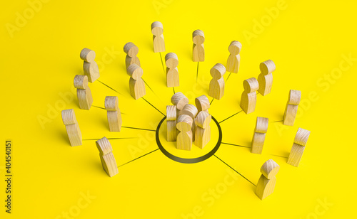 People gather in a group. Engaging the public and creating an organized community. Political movement, volunteering, social organizations, activists. Collaboration and cooperation. Growth, expansion