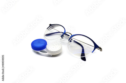 lenses in a jar glasses for vision diopters on a white background 