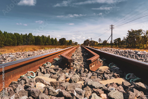 Low angle view of the railroad tracks.