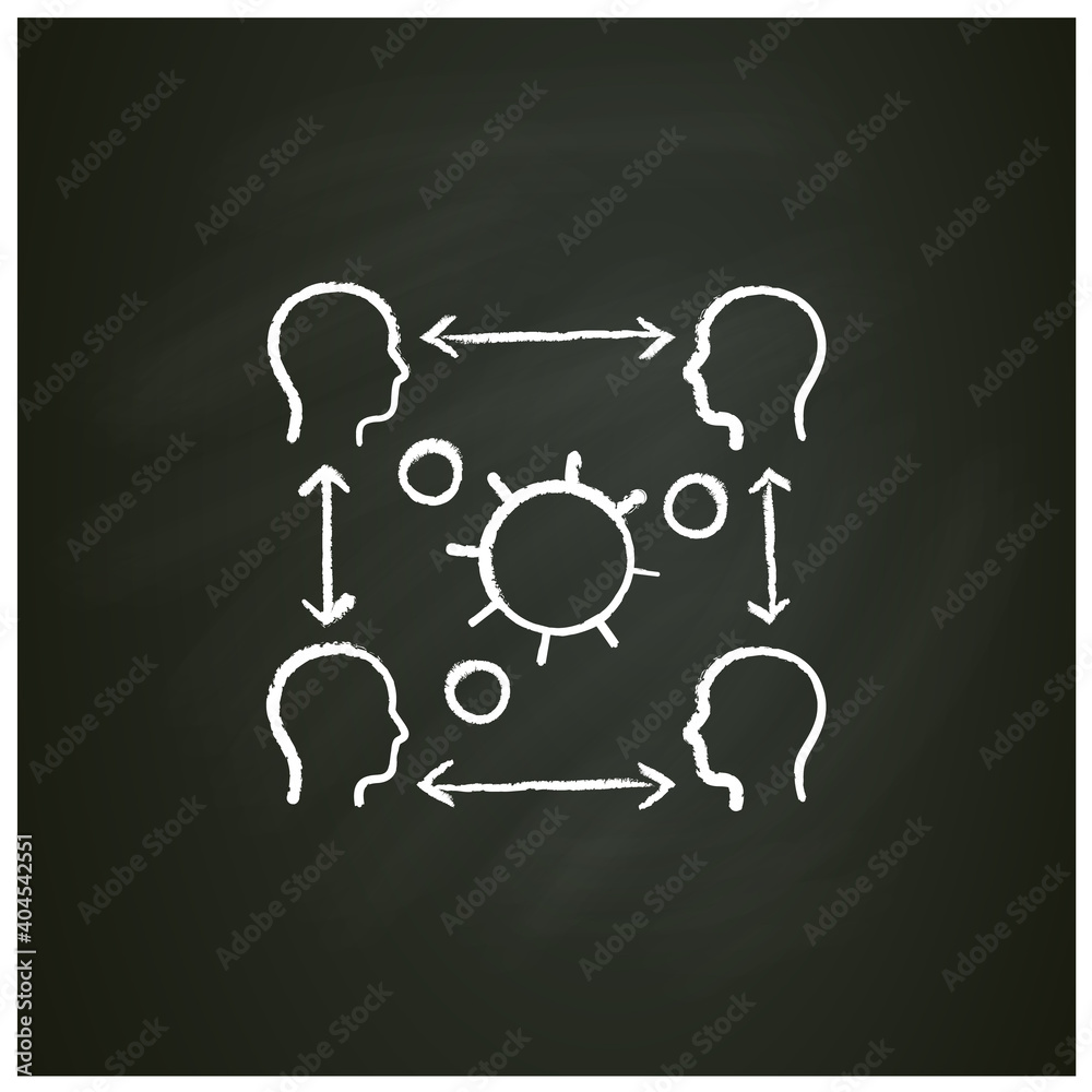 Infection cycle chalk icon. Disease spreading concept. Covid19, virus disease, influenza contact transmission. Infection carriers exchange coronavirus. Isolated vector illustration on chalkboard