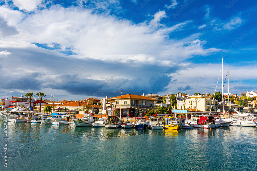 Fishing boats view at Dalyan Village in Cesme Town of Izmir Province. Cesme is populer tourist destination in Turkey.