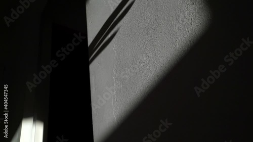 Scary shadow of the hand on the wall. The hand is crawling along the wall. Horror scene. Black shadow on the light wall. Long fingers trying to catch you. Mysterious horrible silhouette.