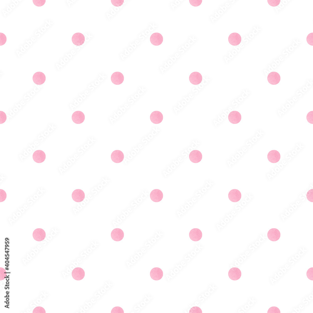 Watercolor light pink polka dot pattern on the white background