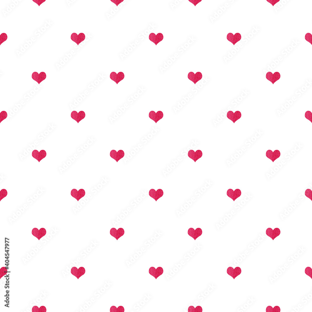 Watercolour red heart pattern on the white background