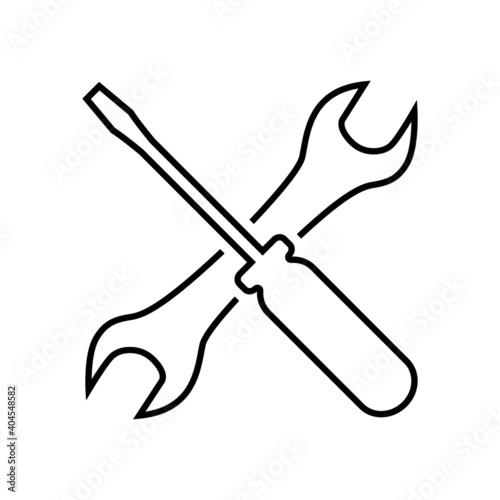 Screwdriver and wrench line icon. Symbol of settings, repairs, technical service or tuning. Vector Illustration