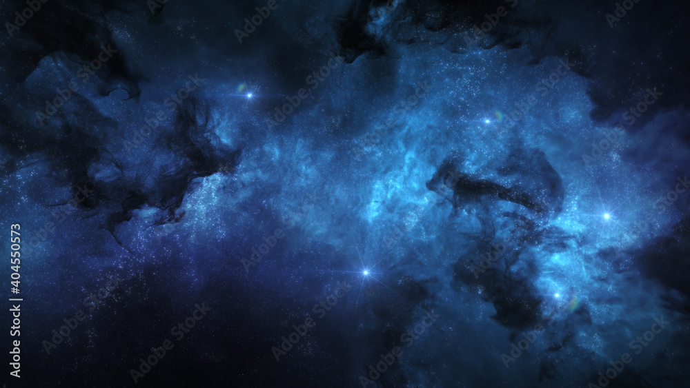 Blue Outer Space Background with Nebula Clouds and Stars. Galaxy Astronomy image showing a dramatic view of the Universe. 3D render Blue Outer Space Background with Nebula Clouds and Stars. Galaxy Astronomy image showing a dramatic view of the Universe. 3D render