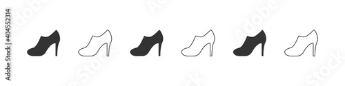 Shoes icons. Silhouette of women's shoes. Shoes icons isolated on white background. Vector illustration