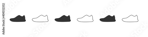 Shoes icons. Silhouette of women's sneakers. Shoes icons isolated on white background. Vector illustration