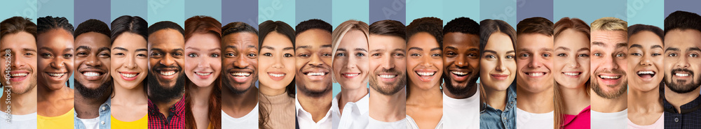 Row Of Multiethnic Ladies And Men Portraits On Colorful Backgrounds Row Of Multiethnic Ladies And Men Portraits On Colorful Backgrounds