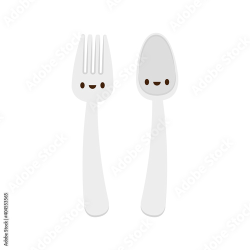 Spoon and fork character design. Spoon and fork on white background.