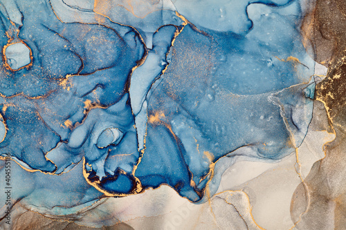 Fototapeta Naklejka Na Ścianę i Meble -  Natural  luxury abstract fluid art painting in alcohol ink technique. Tender and dreamy  wallpaper. Mixture of colors creating transparent waves and golden swirls. For posters, other printed materials