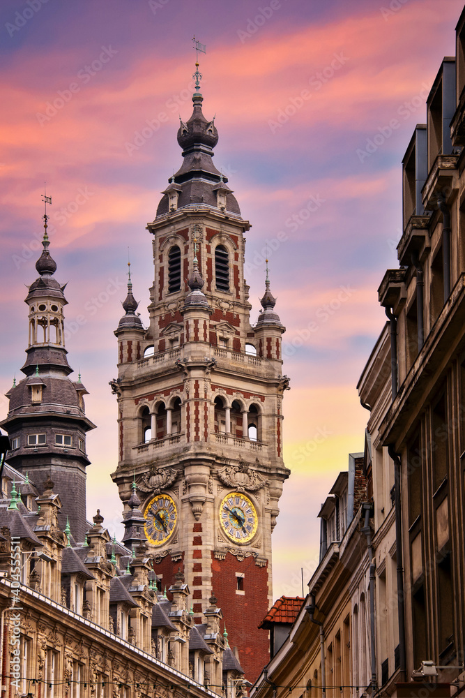The belfry of the Chamber of Commerce in Lille, France The belfry of the Chamber of Commerce in Lille, France
