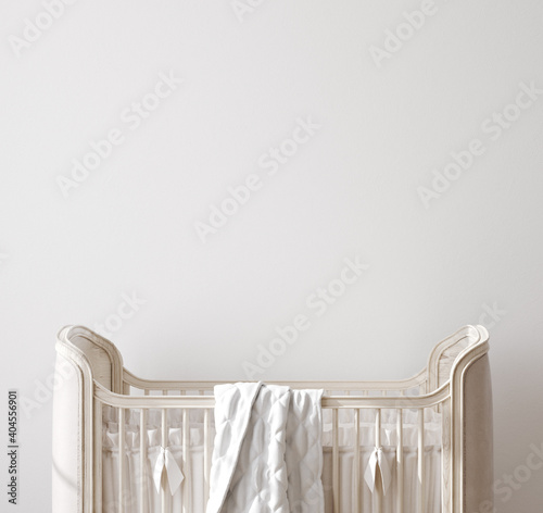 Wall mock up in nursery interior background, 3D render photo