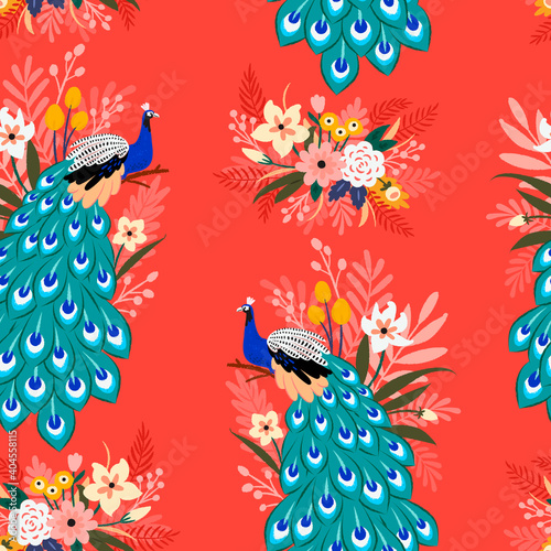 Seamless pattern with peacock