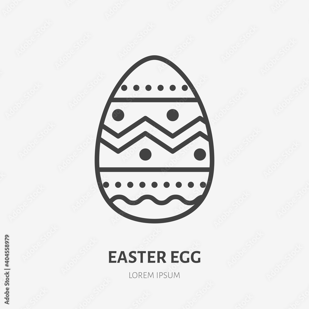 Easter egg line icon. Vector outline illustration of traditional decoration. Black color thin linear sign for chicken eggshell Easter egg line icon. Vector outline illustration of traditional decoration. Black color thin linear sign for chicken eggshell