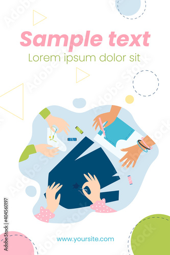 Hands mending clothes and sewing with needle. Sock, fancywork, thread flat vector illustration. Embroidery and handcraft concept for banner, website design or landing web page