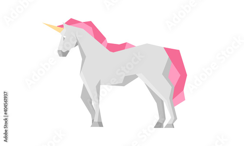 Low poly Unicorn isolated on white background. Unicorn silhouette. Trendy flat style. Myth animal. Graphics for logo  poster  t-shirt design. Vector illustration