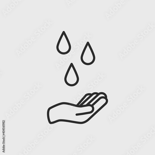 Wash your hands icon concept. Hand with water drops isolated on white background. Vector illustration
