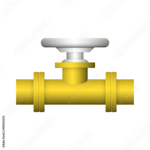 PVC plastic ball valve with handle vector icon. Part for control water, connection, installation with pipe in pipeline system for plumbing, irrigation, drainage, vent, waste, sewage and water supply.