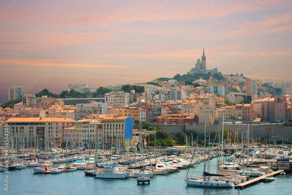 Marseille harbor in early morning, Provence, France