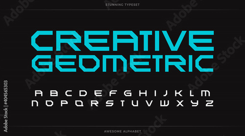 Creative geometric alphabet, futuristic font, robotic type for digital logo, monogram, headline, lettering and typography. Minimal style sans serif letters, vector geometry typographic design.